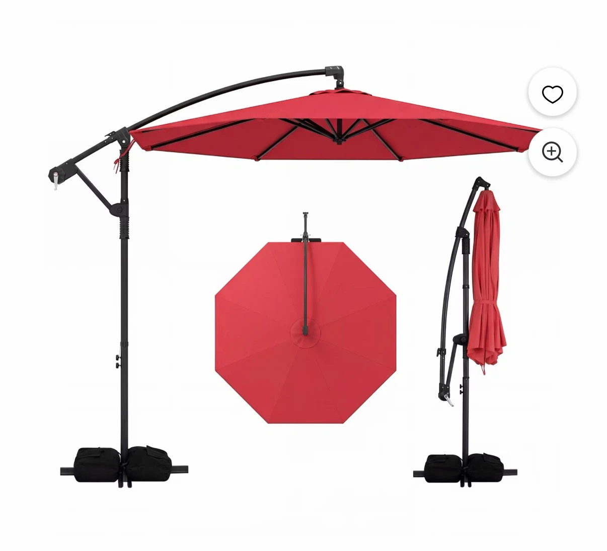 Red 10ft Cantilever Patio Umbrella with Weighted Base