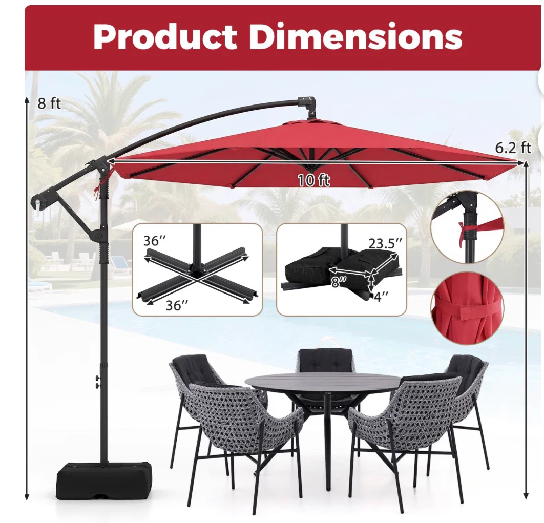 Red 10ft Cantilever Patio Umbrella with Weighted Base - photo 2