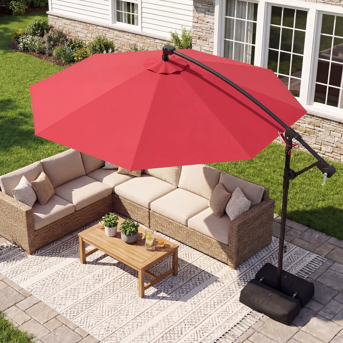 Red 10ft Cantilever Patio Umbrella with Weighted Base - photo 3