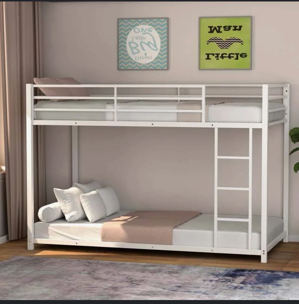 White Metal Twin Bunk Bed