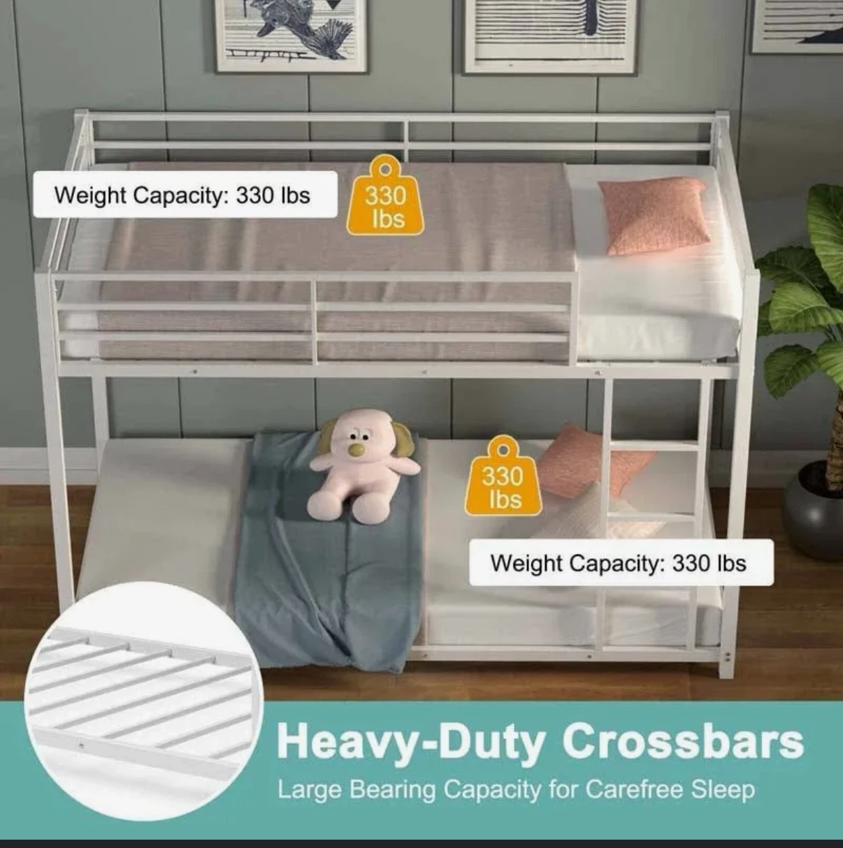 White Metal Twin Bunk Bed - photo 2