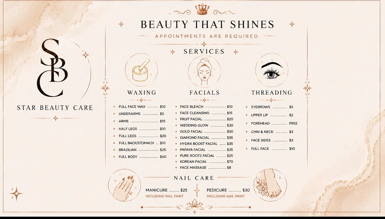 Star Beauty Care Services List