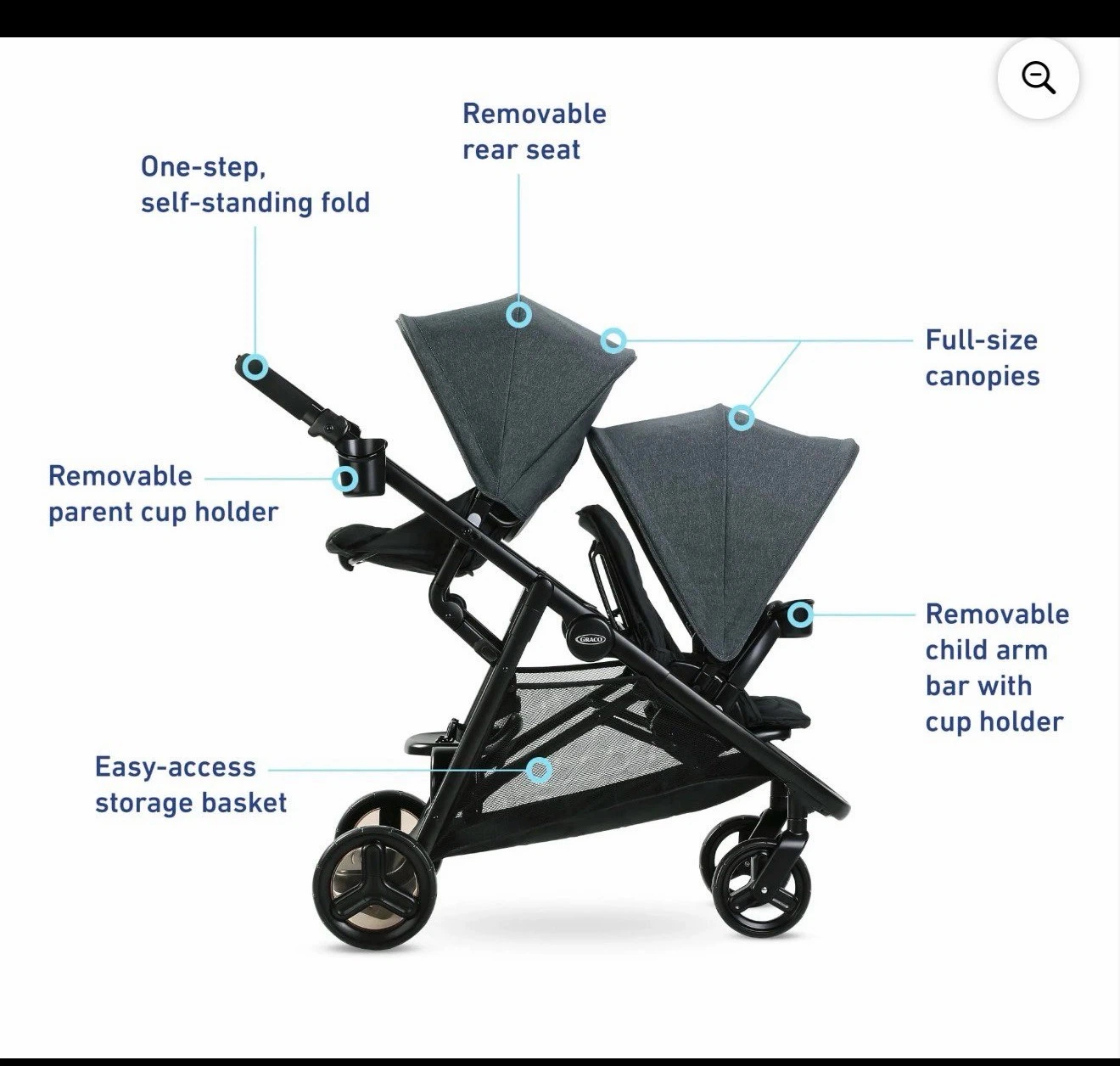 Graco Ready2Grow 2.0 Double Stroller, Black - photo 3