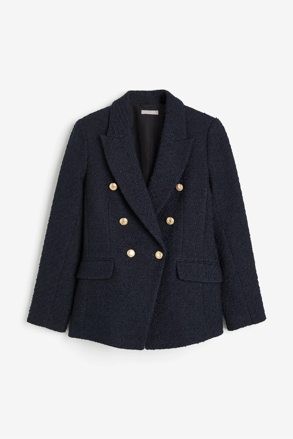 H&M Double Breasted Tweed Blazer - Navy