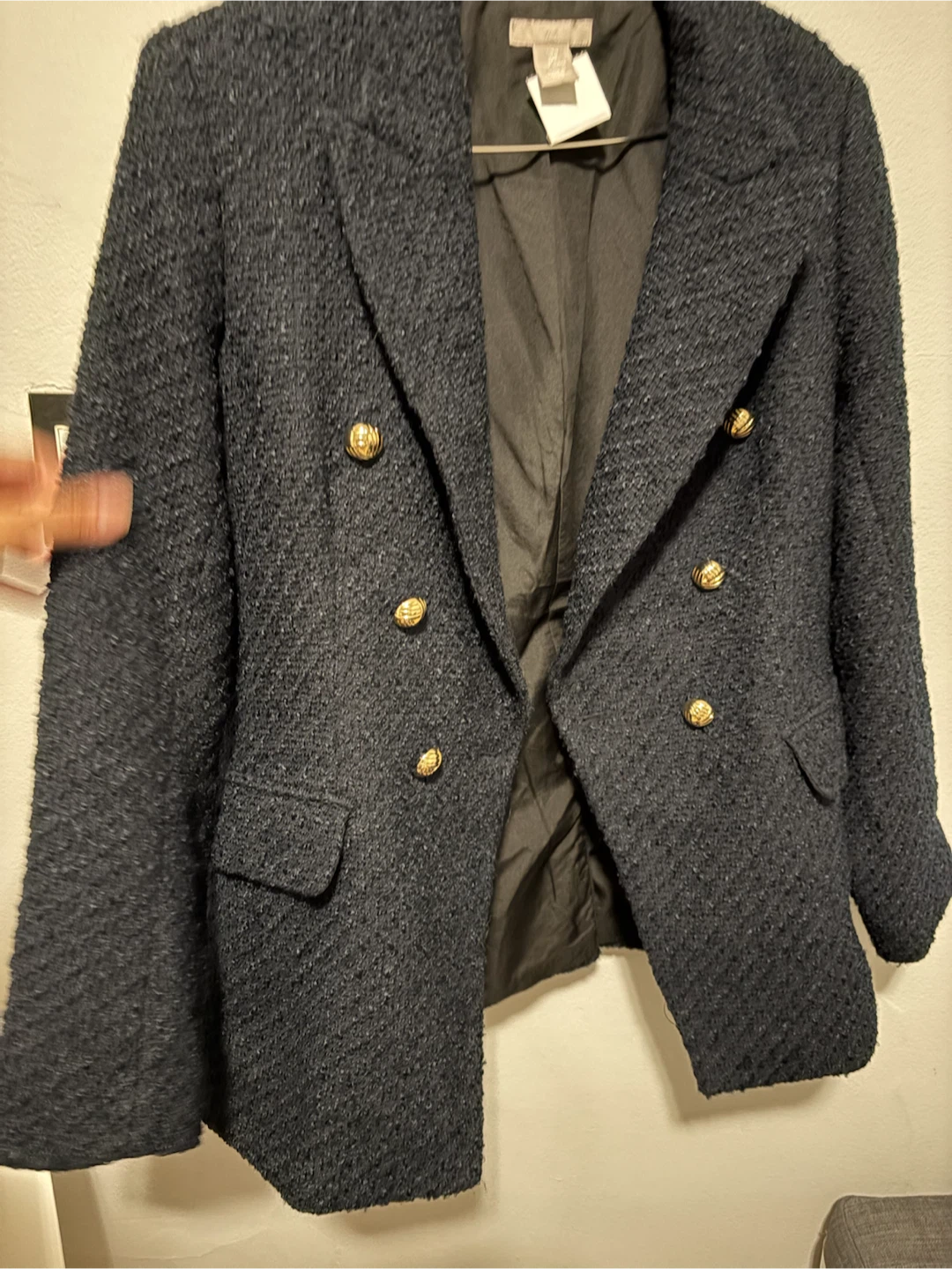H&M Double Breasted Tweed Blazer - Navy - photo 3