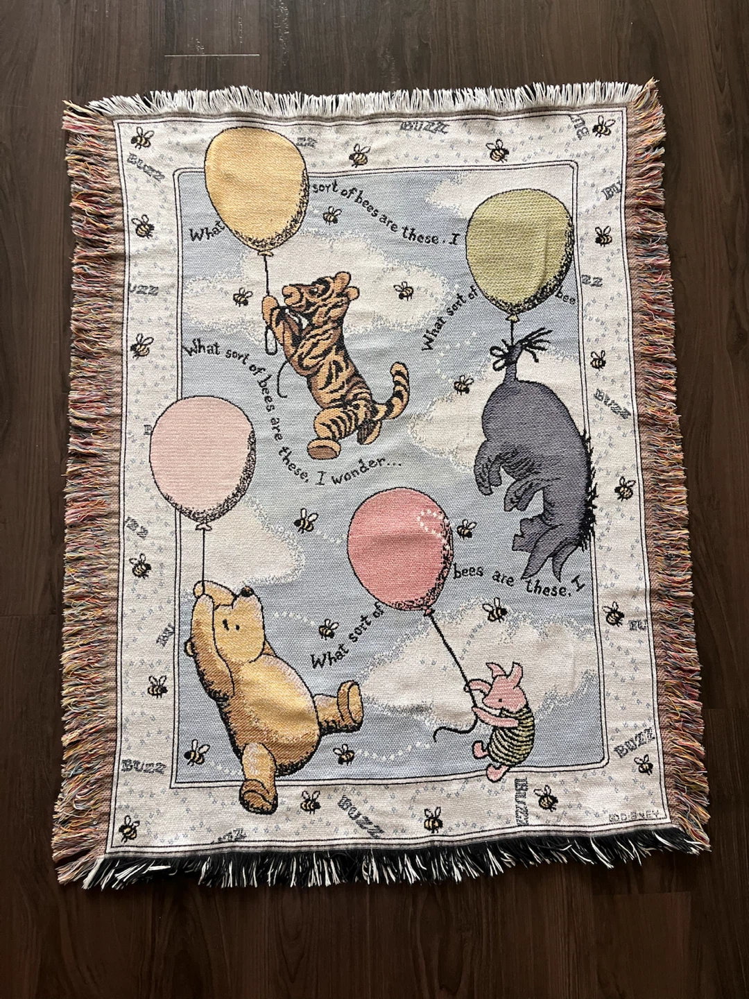 Vintage Disney Winnie the Pooh 100% Cotton Woven Throw Blanket