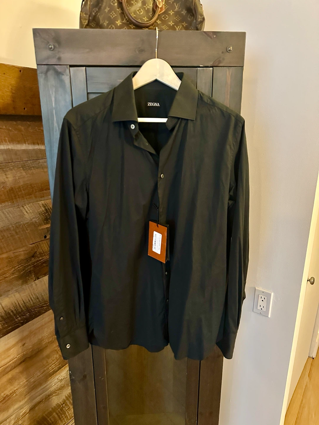 NEW ZEGNA BLACK COTTON STRETCH DRESS SHIRT MEN SIZE LARGE 41/16