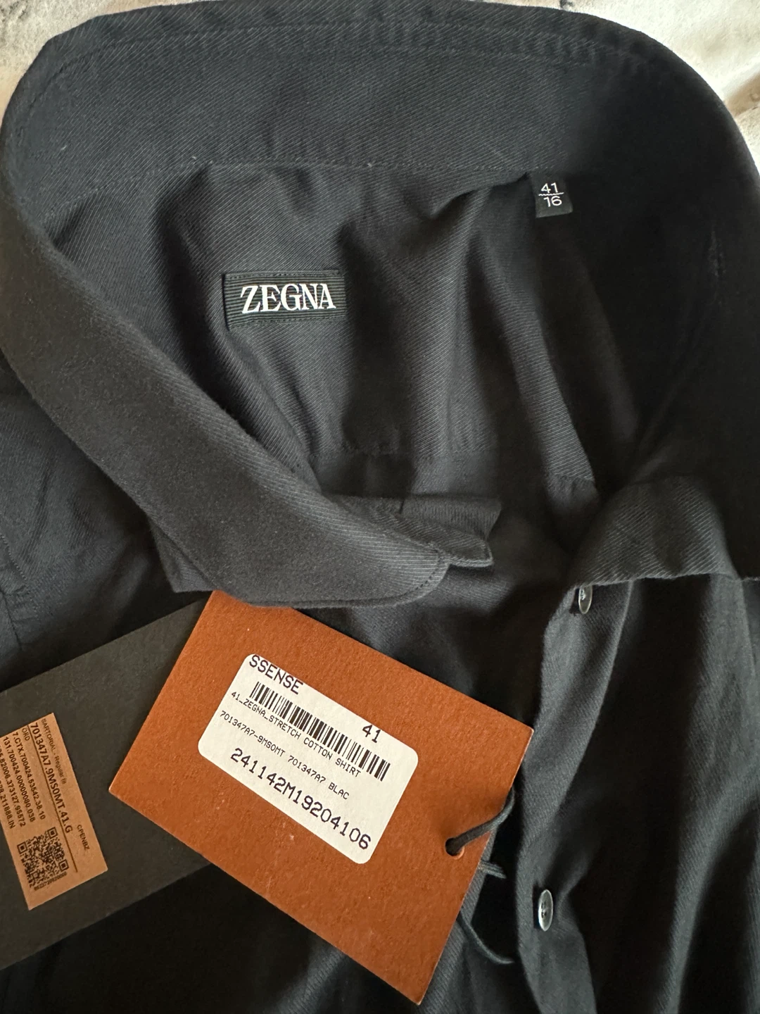NEW ZEGNA BLACK COTTON STRETCH DRESS SHIRT MEN SIZE LARGE 41/16 - photo 3