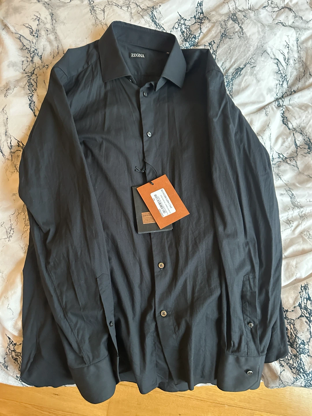 NEW ZEGNA BLACK COTTON STRETCH DRESS SHIRT MEN SIZE LARGE 41/16 - photo 4