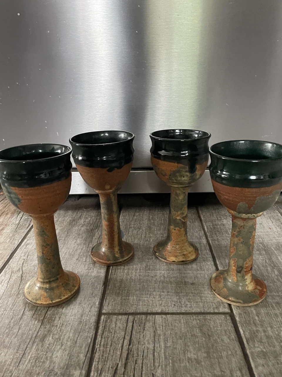 Handcrafted art pottery wine chalices