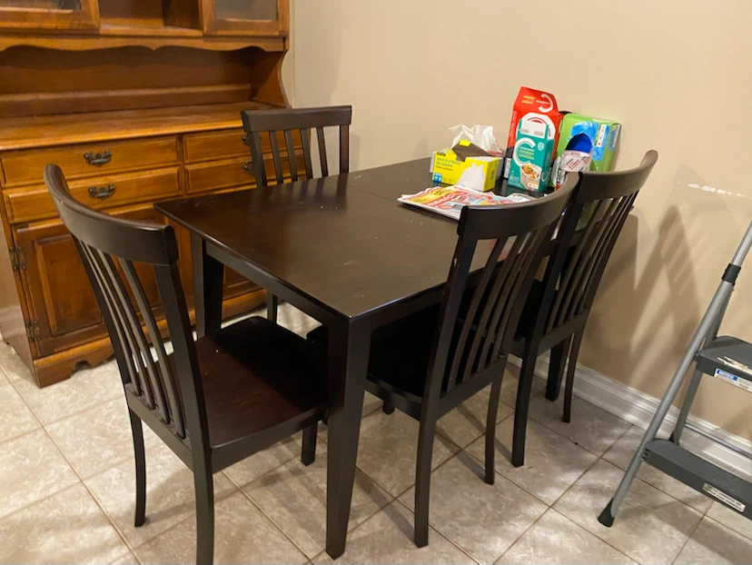 Dark Wood Dining Table Set with 4 Chairs