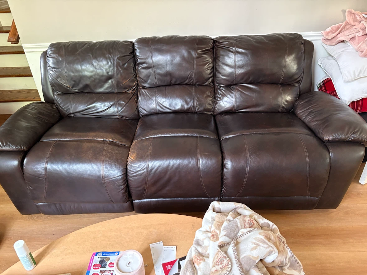 Brown Leather Reclining Sofa