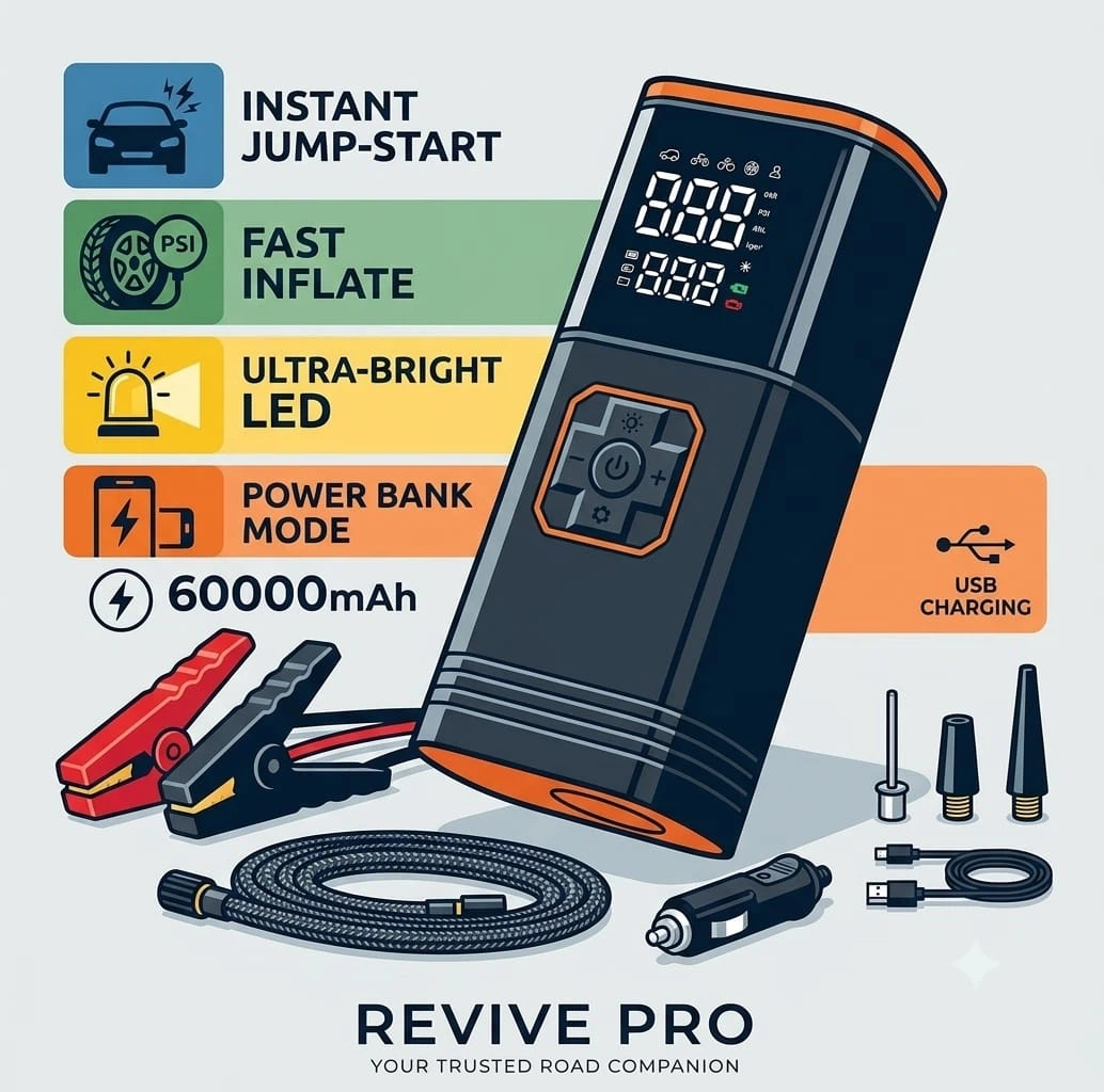 (NEVER USED) Revive Pro 5-in-1 Jump Starter & Air Pump