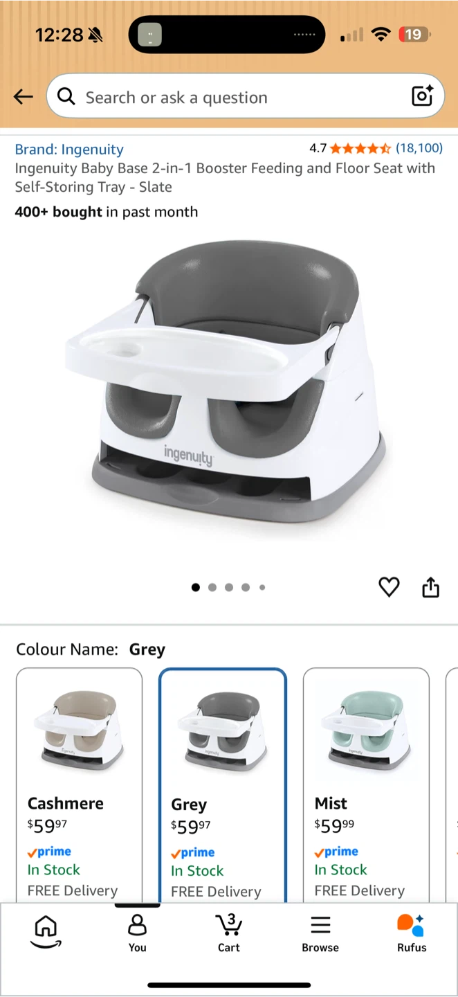 Ingenuity Baby Base 2-in-1 Booster Seat - Grey
