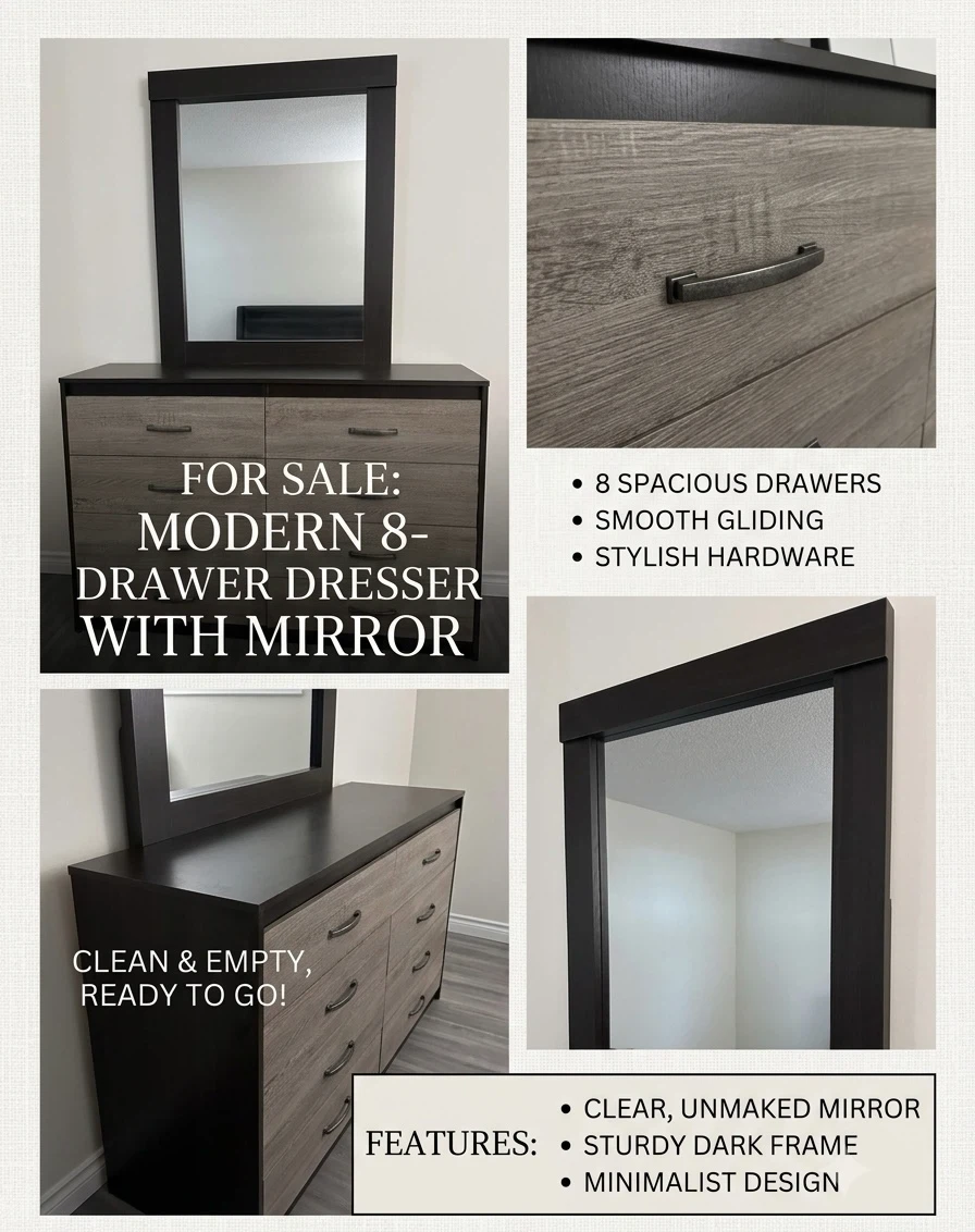 Modern 8-Drawer Dresser with Mirror
