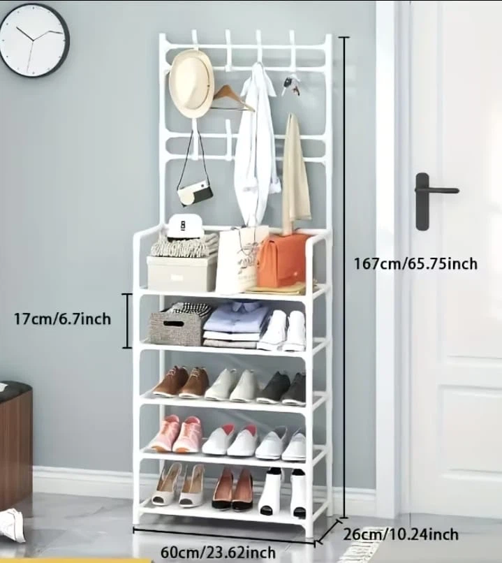(NEVER USED) White 5-Tier Shoe Rack with Coat Hooks - photo 3