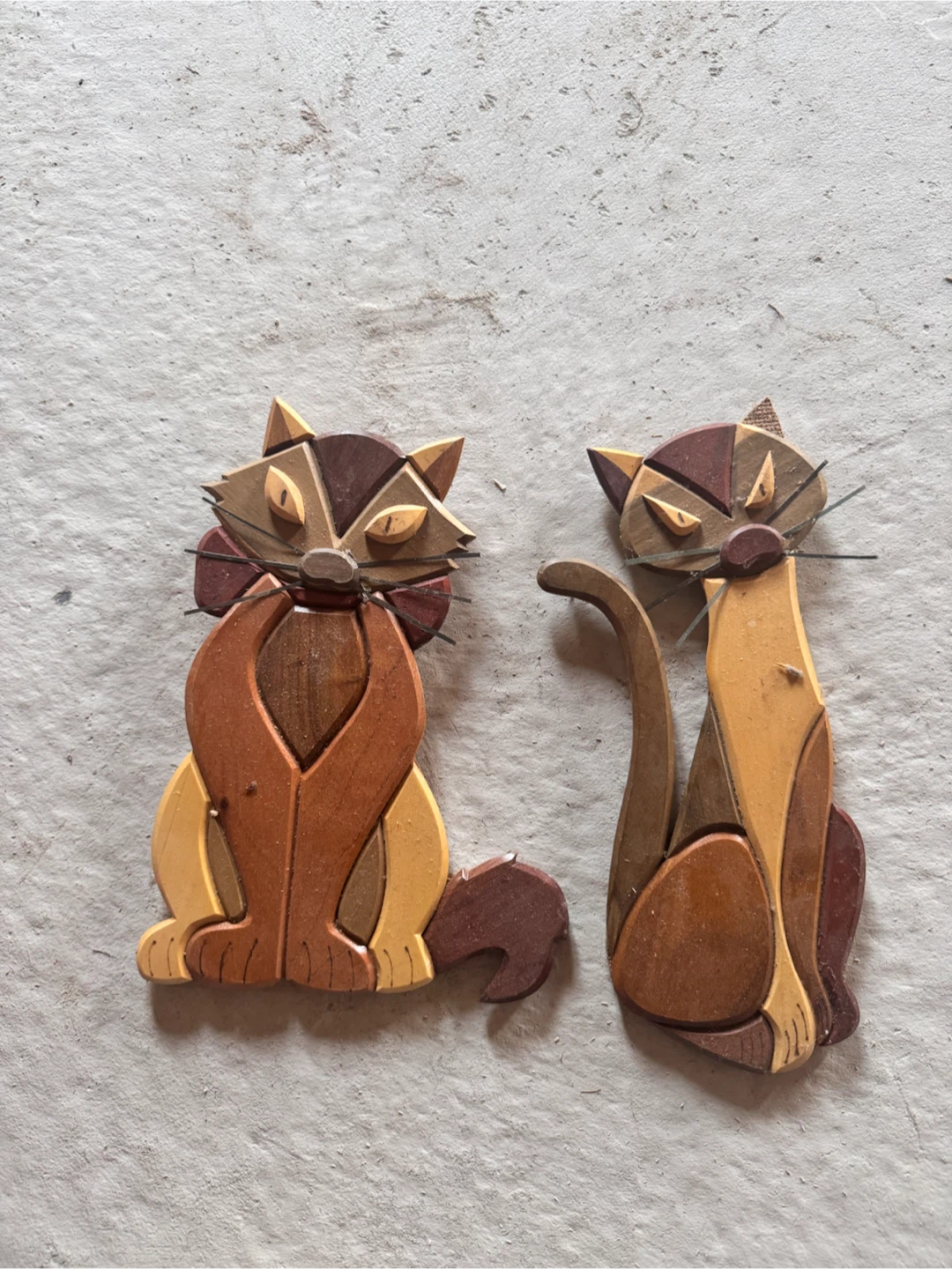 Wooden Cat Figurines Set