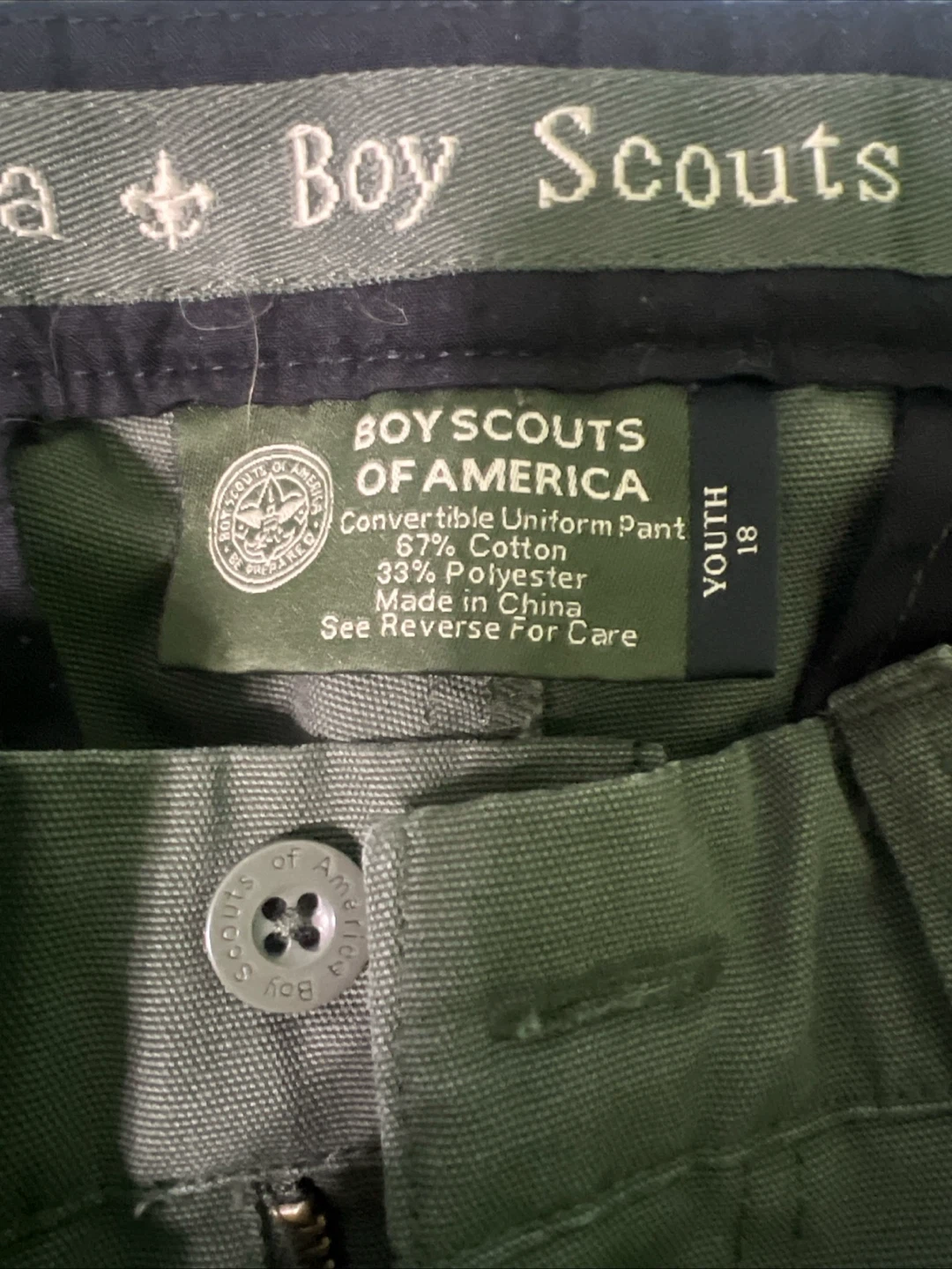Boy Scouts of America Convertible Uniform Pants Youth 18