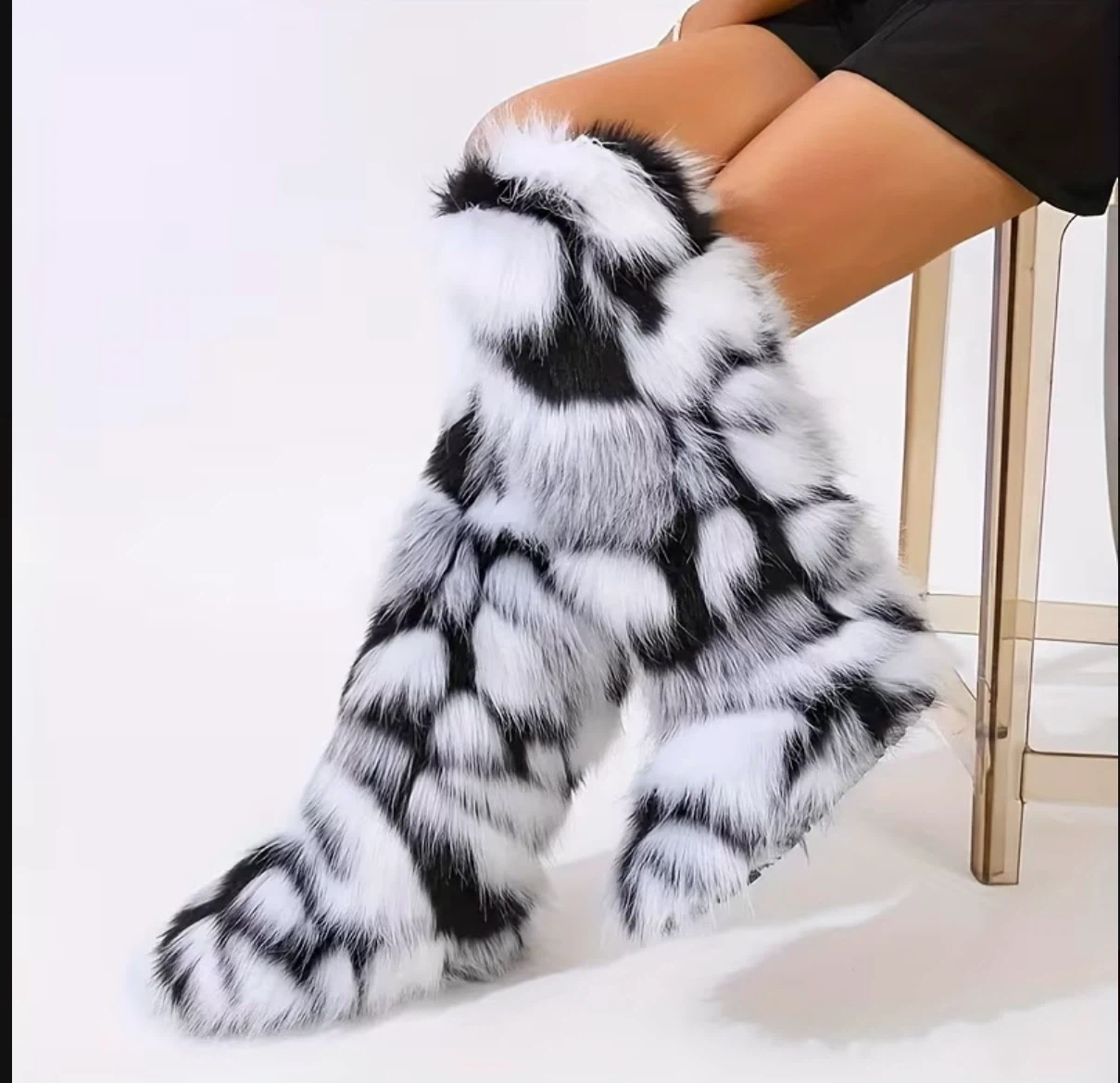 Black and White Faux Fur Leg Warmers Boots - photo 3
