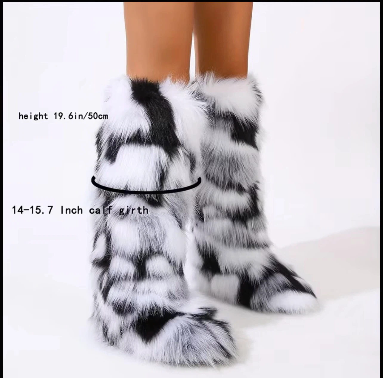 Black and White Faux Fur Leg Warmers Boots - photo 4