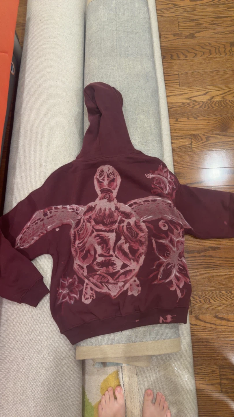Maroon Hoodie with Sea Turtle Bleach Graphic