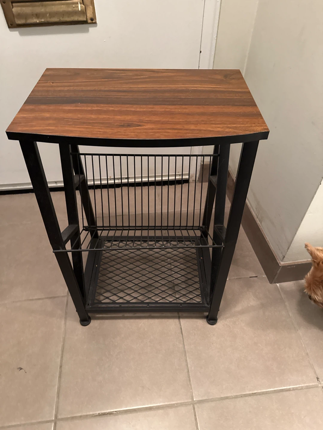 Industrial Side Table with Wood Top