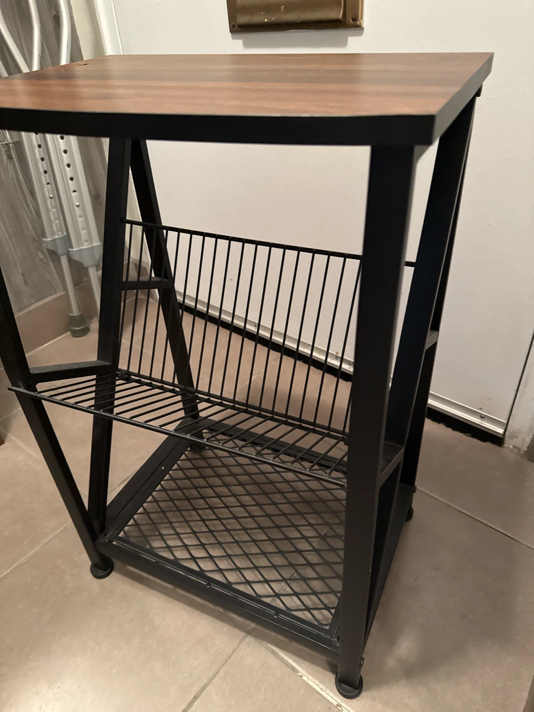 Industrial Side Table with Wood Top - photo 3