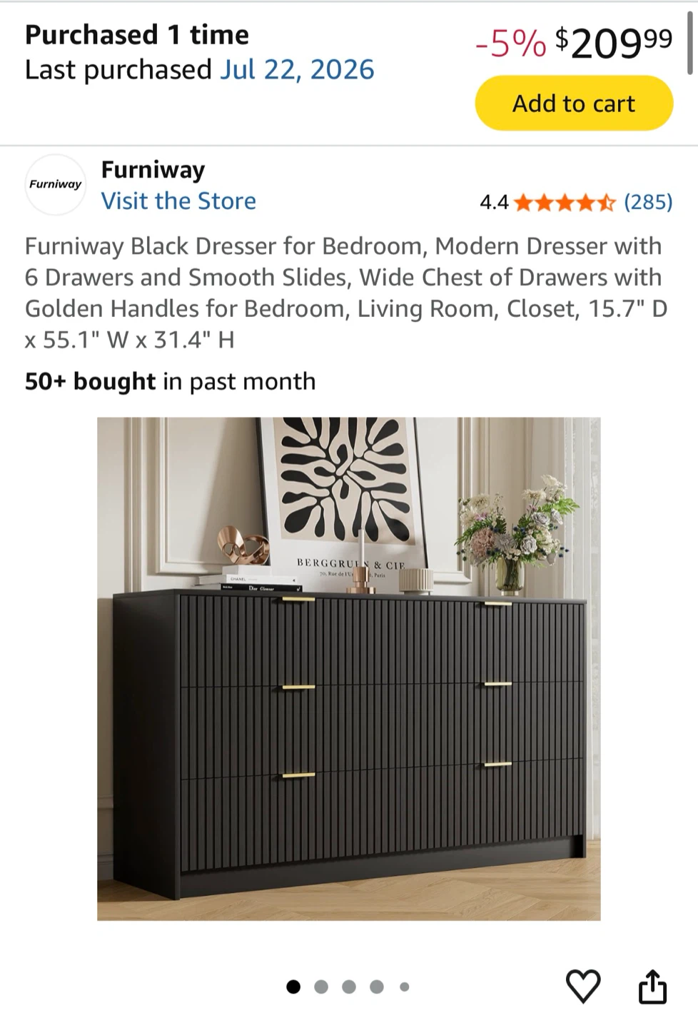 *New in Box* Furniway 6 Drawer Dresser - Black - photo 3