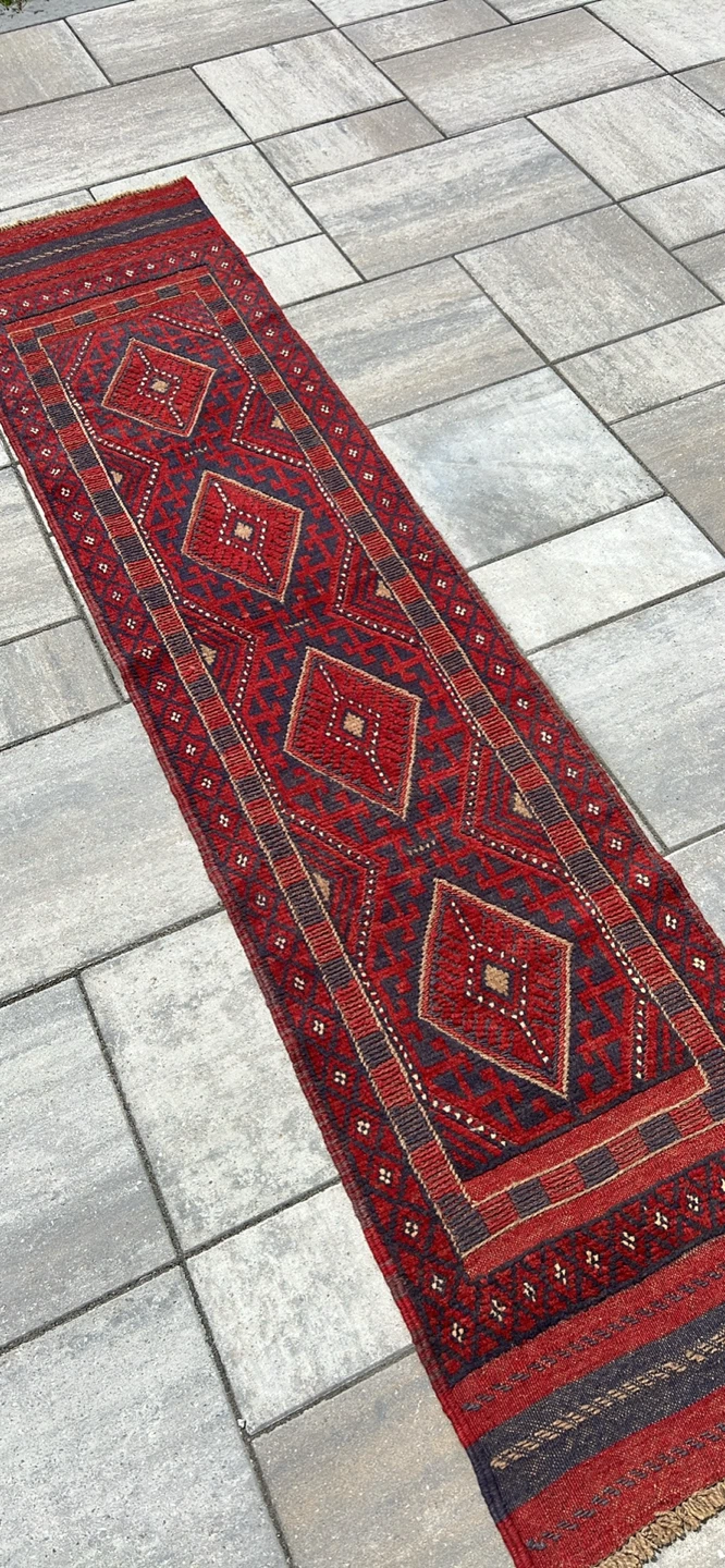 Red Handmade Wool Geometric Runner Rug - photo 4
