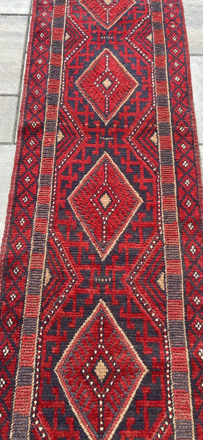 Red Handmade Wool Geometric Runner Rug - photo 5