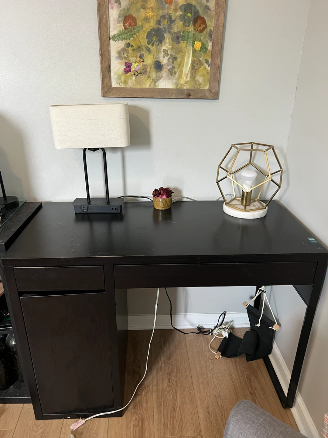 Black Desk with Drawer and Cabinet