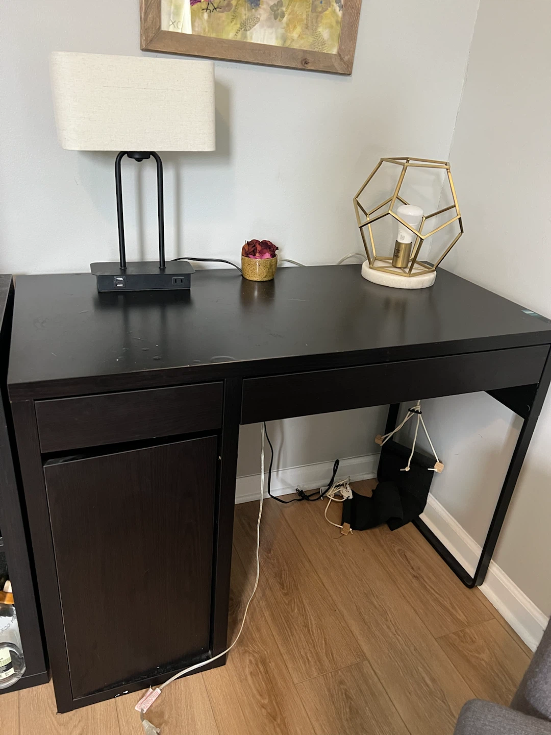 Black Desk with Drawer and Cabinet - photo 2