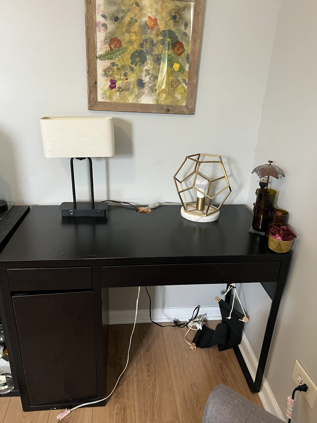 Black Desk with Drawer and Cabinet - photo 3