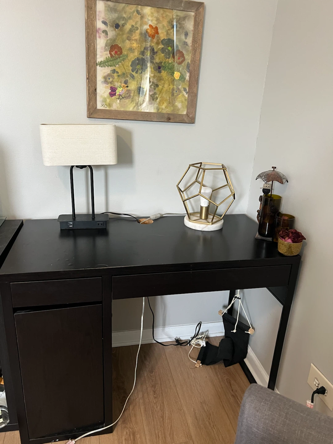 Black Desk with Drawer and Cabinet - photo 4