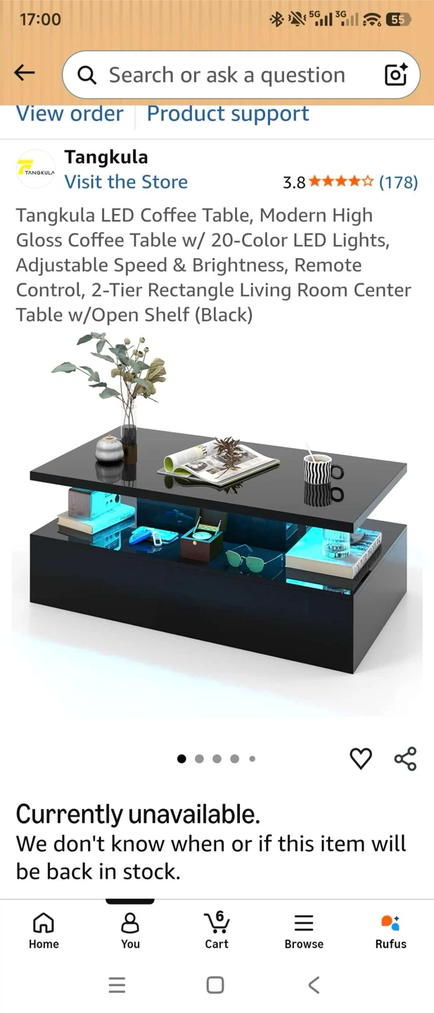 Tangkula LED Coffee Table - Black