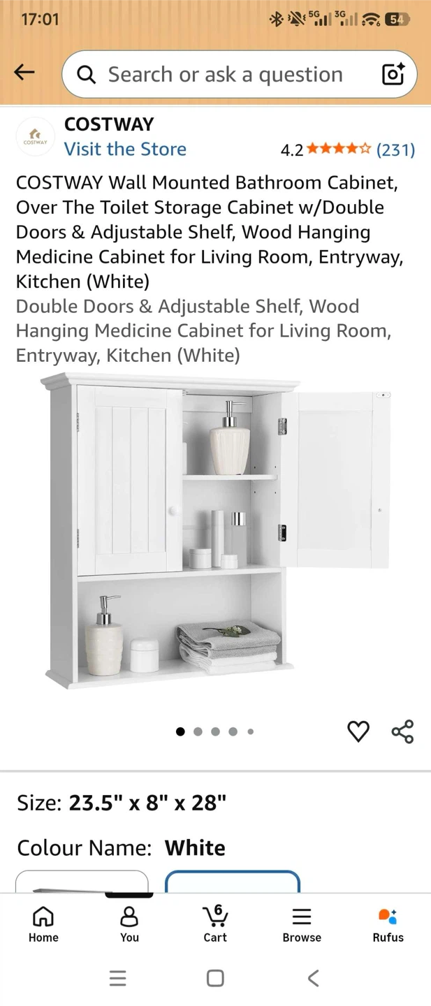 COSTWAY Wall Mounted Bathroom Cabinet - White
