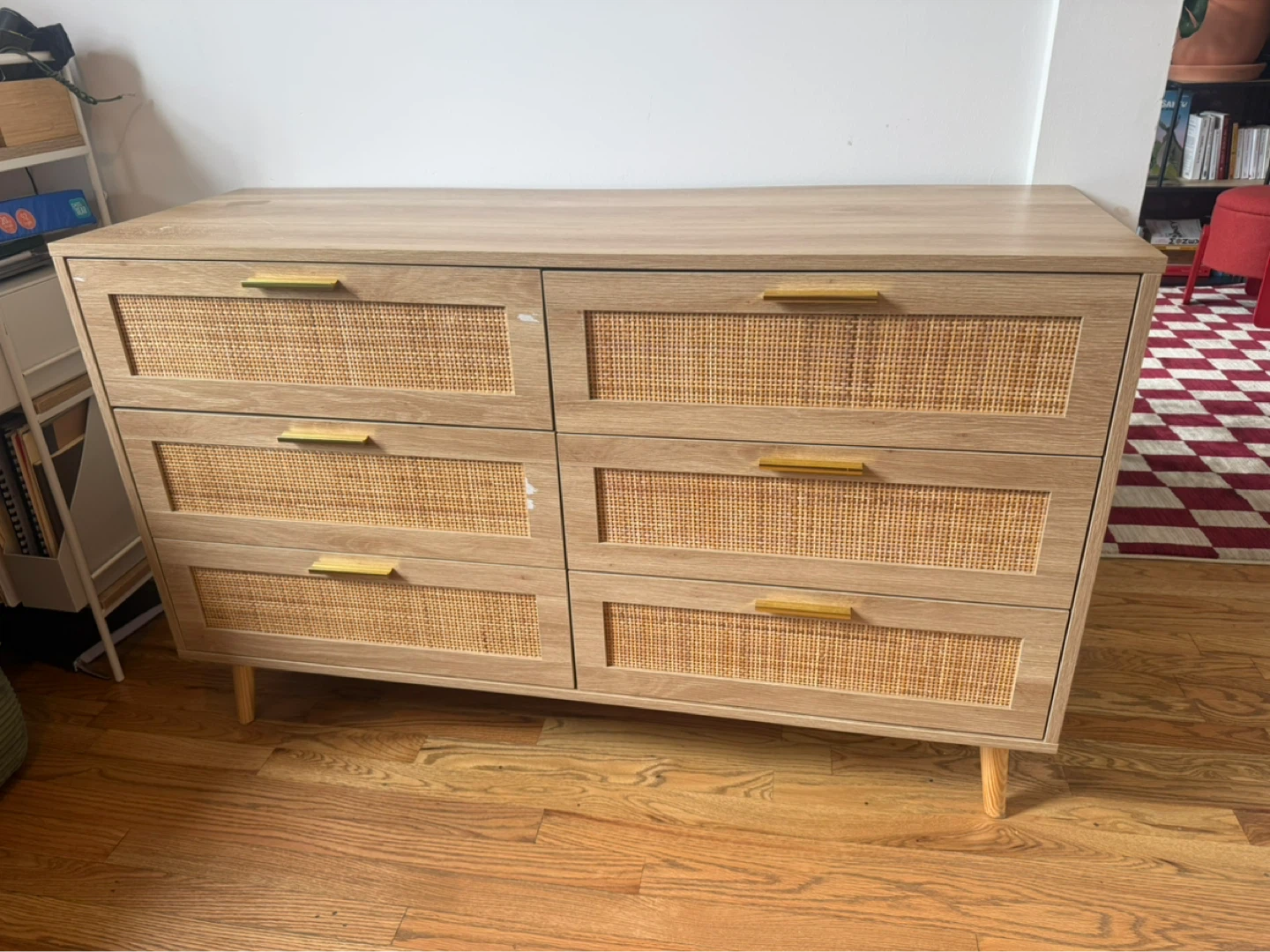 Light Wood 6-Drawer Dresser with Cane Fronts