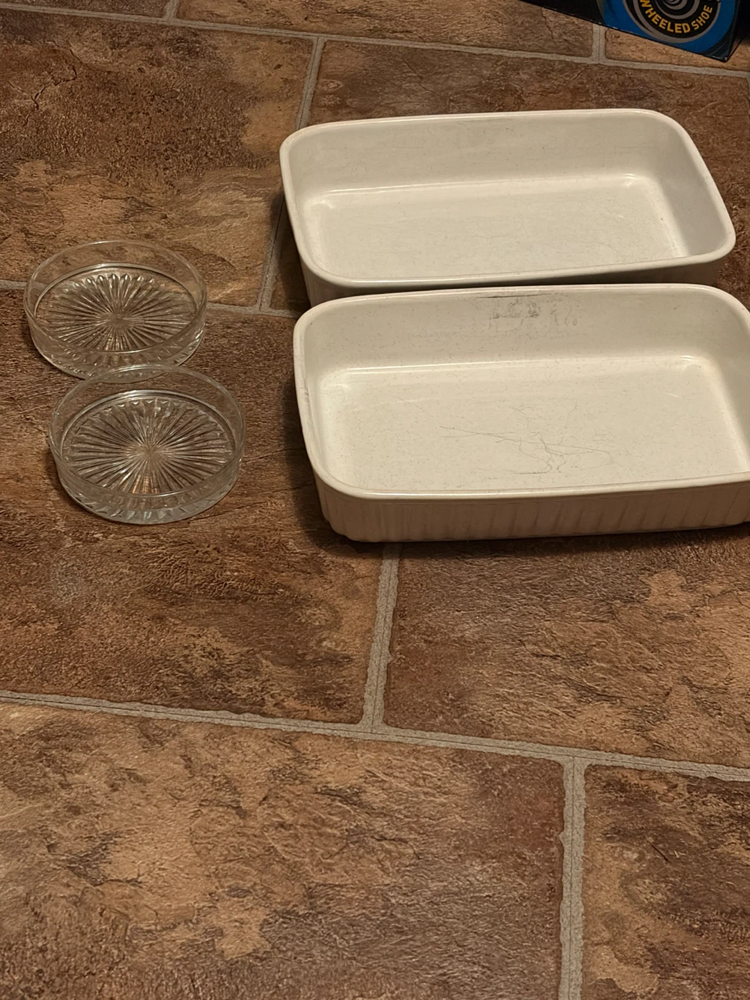 2 White Serving Dishes and 2 Small Glass Dishes