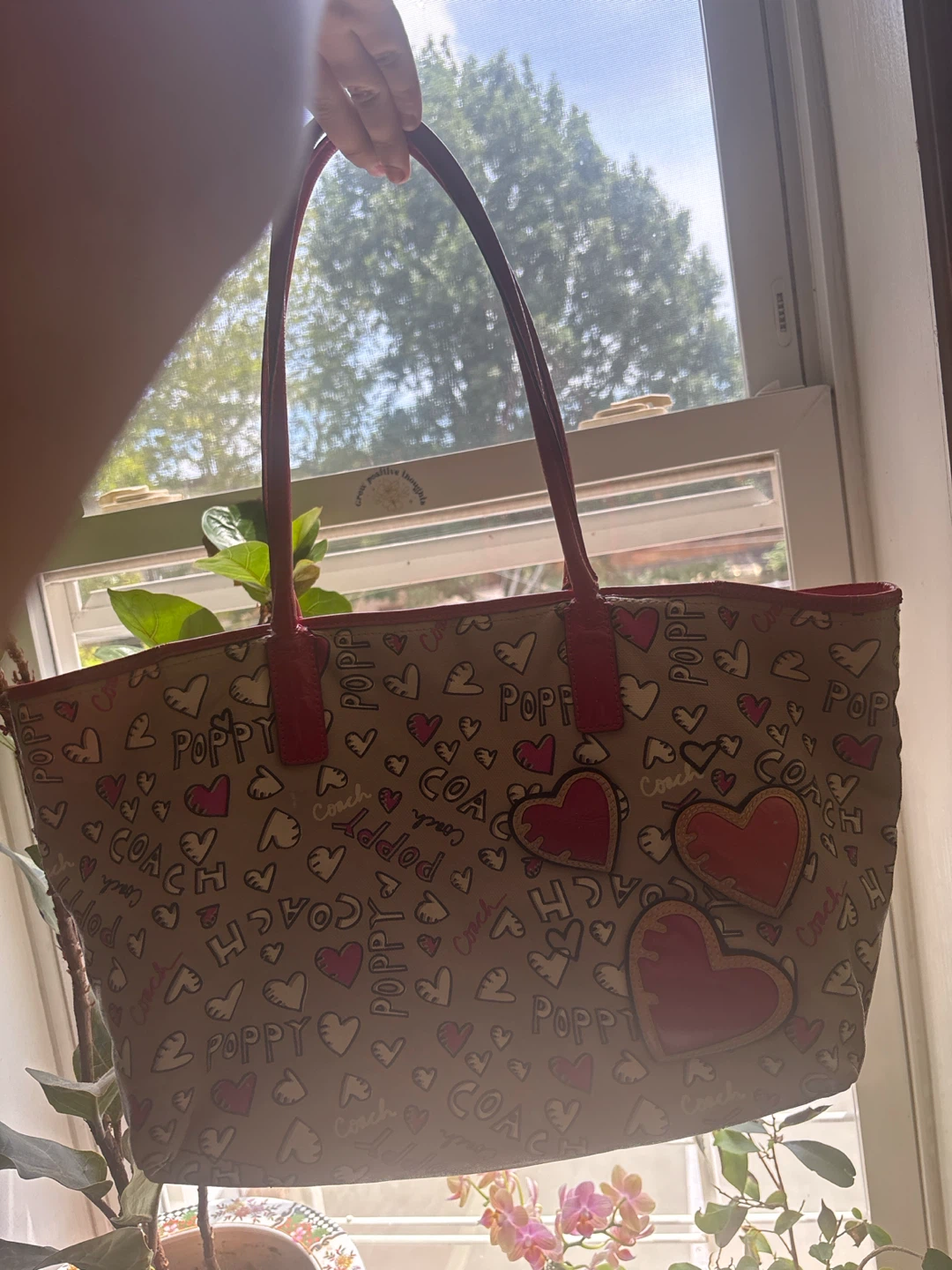 Coach Poppy Tote Bag - Pink Hearts Pattern