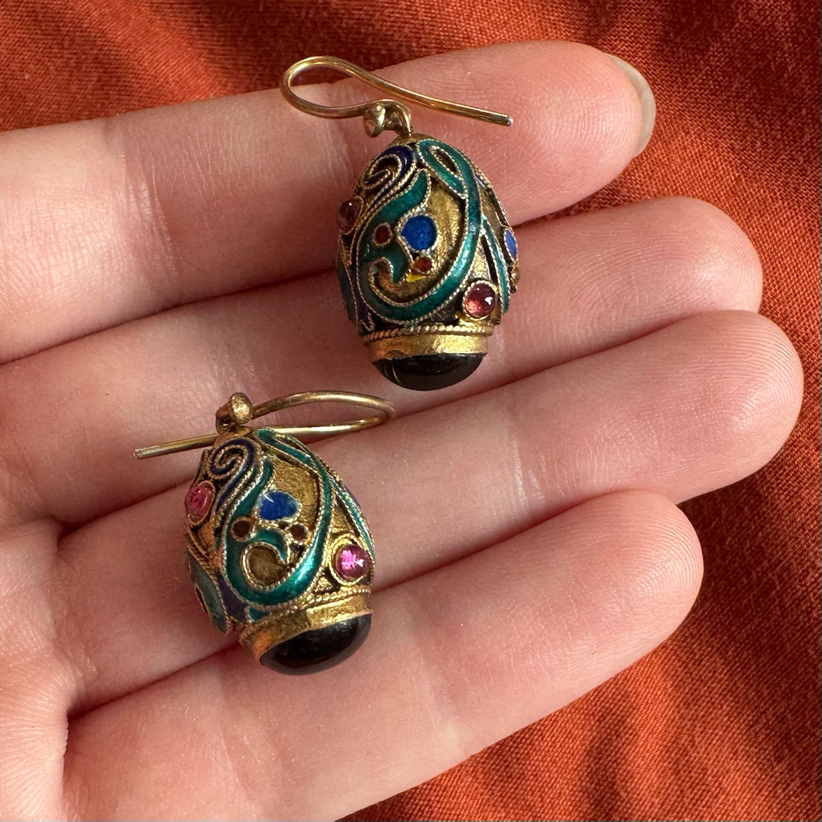 Vintage Enamel Egg Drop Earrings - photo 2