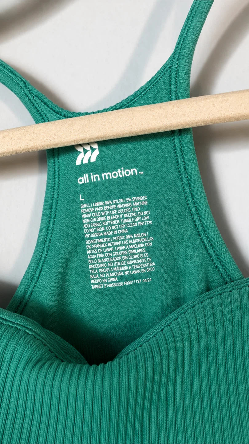 All in Motion Ribbed Sports Bra - Green - Size L - photo 2