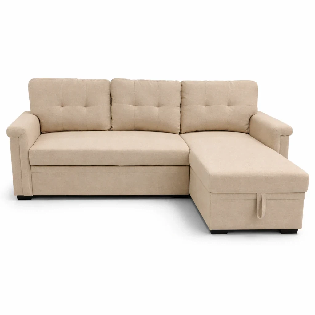 Beige Sectional Sofa with Storage and Pull-out Bed - photo 2