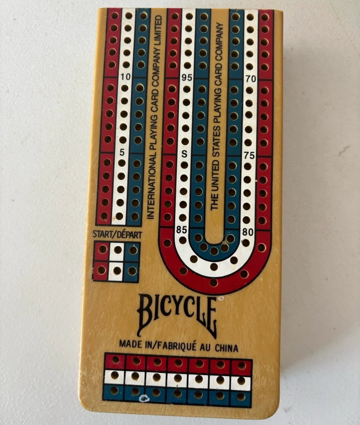 BICYCLE FOLDING CRIBBAGE BOARD 12” 3 TRACK WITH PEGS