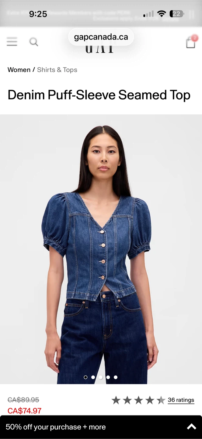 GAP Denim Puff-Sleeve Top - Size L - photo 5
