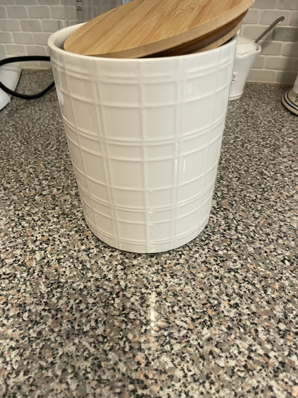 White Ceramic Canister with Bamboo Lid