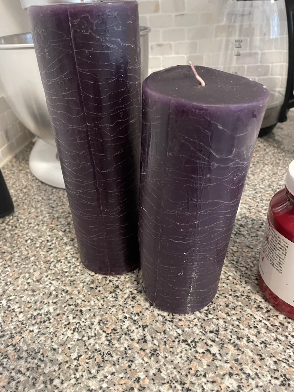 Two Large Purple Pillar Candles