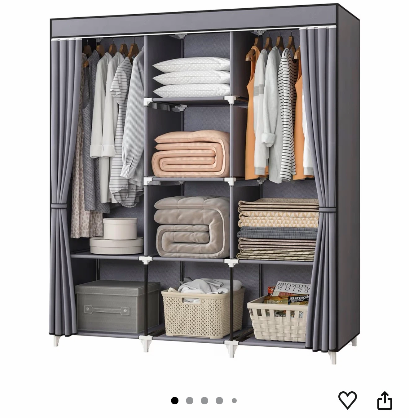 Grey Portable Wardrobe Clothes Organizer
