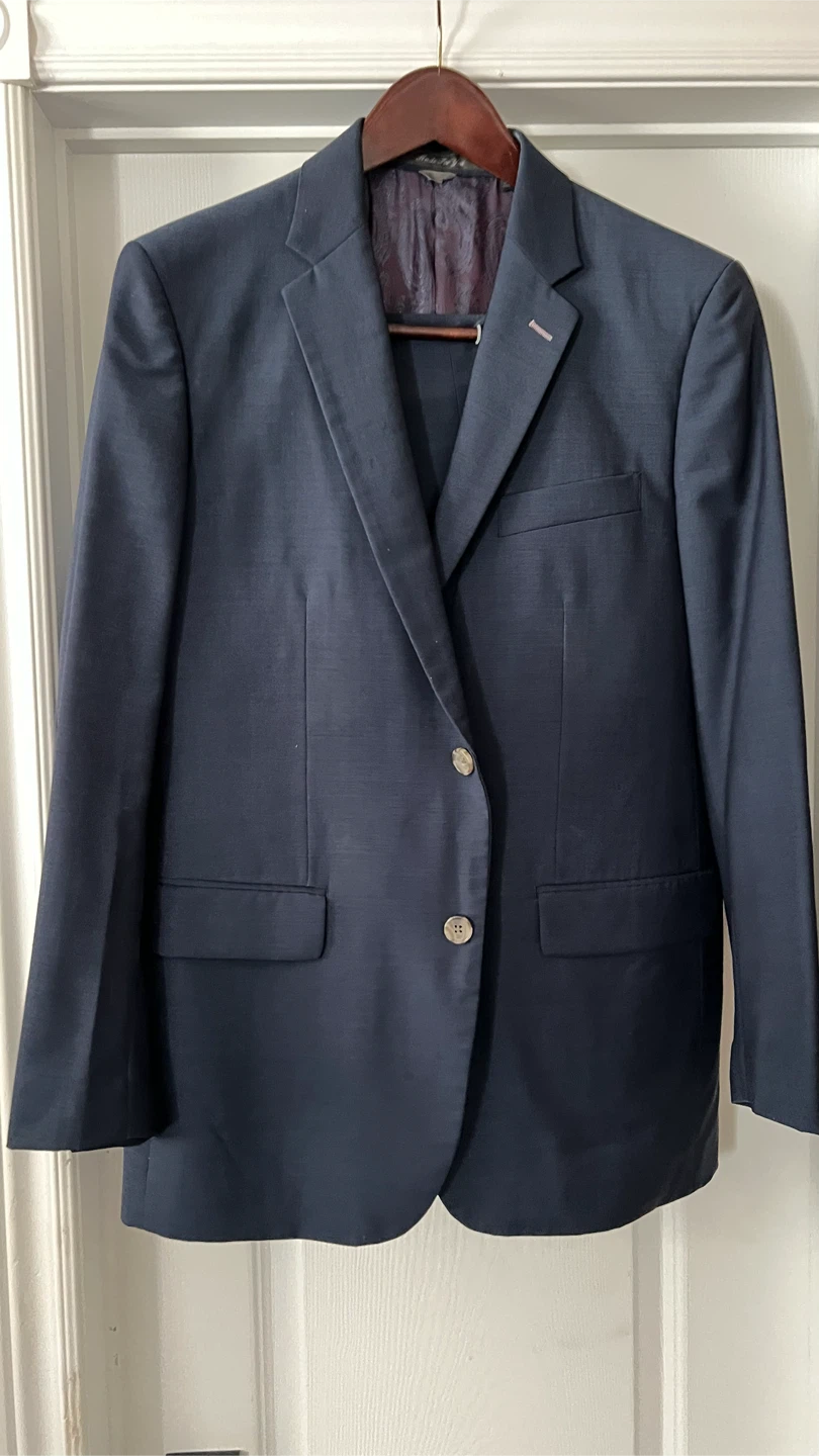 Navy Blue 2Pc Suit Jacket with Paisley Lining