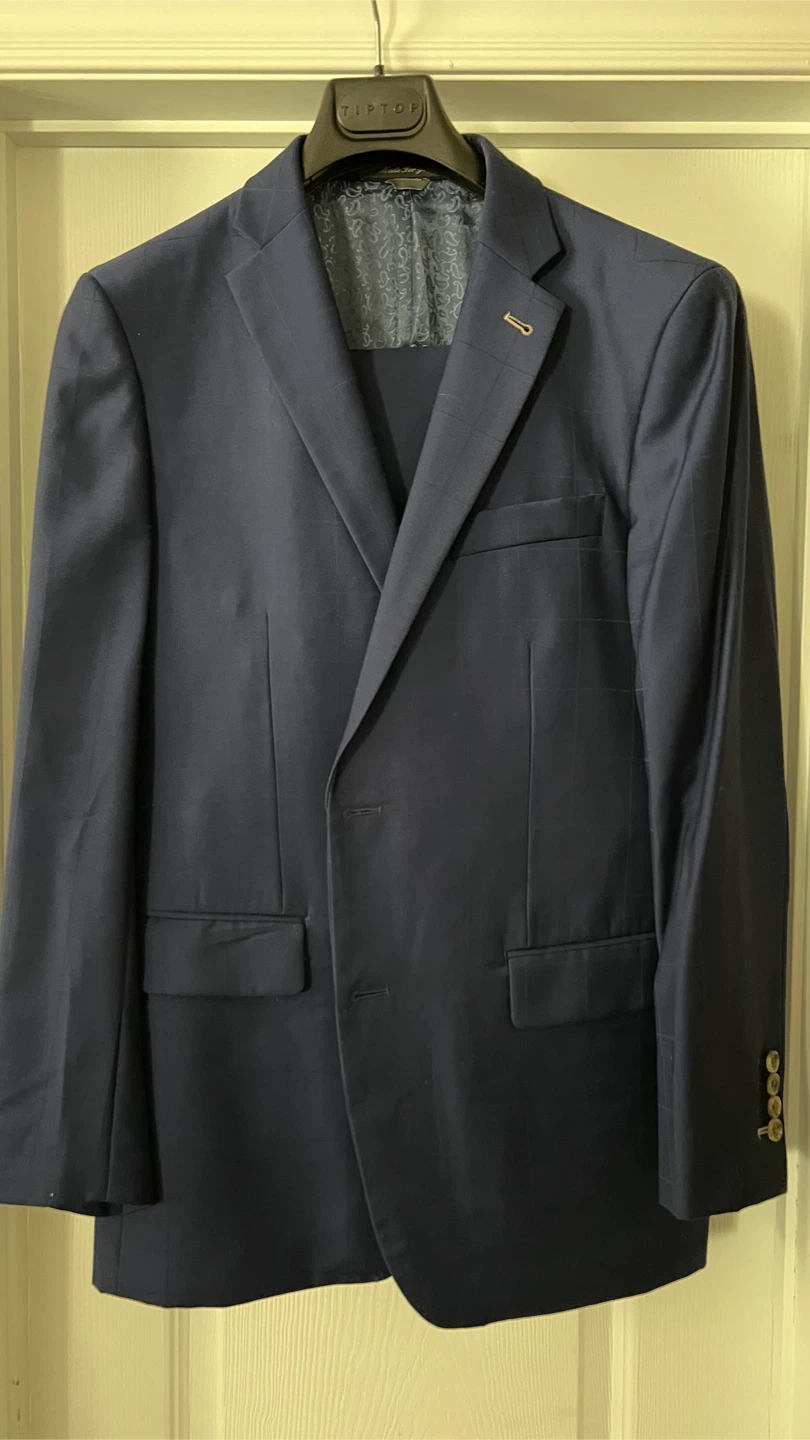 Men's Navy Blue Plaid 2Pc Suit