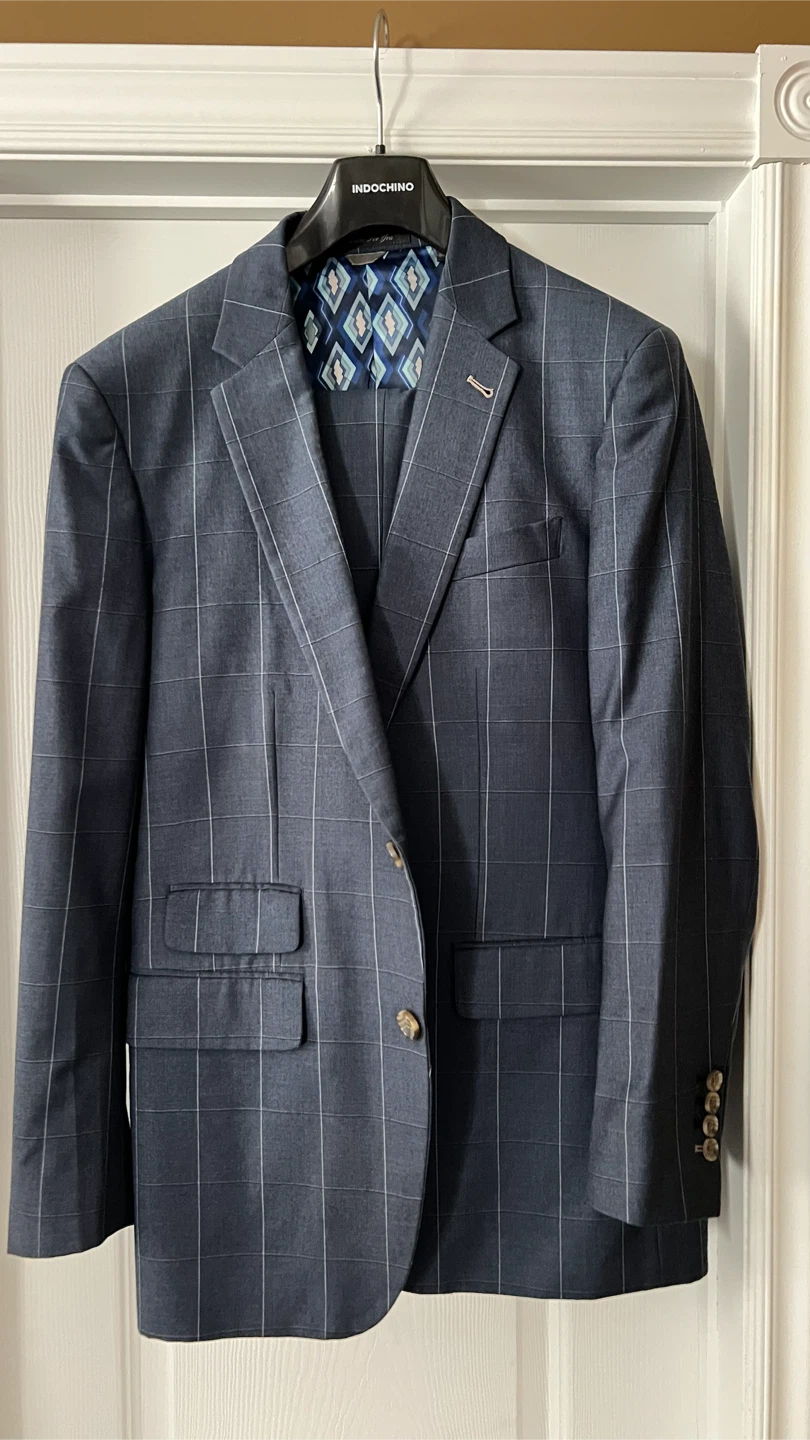 2PC Navy Plaid Suit